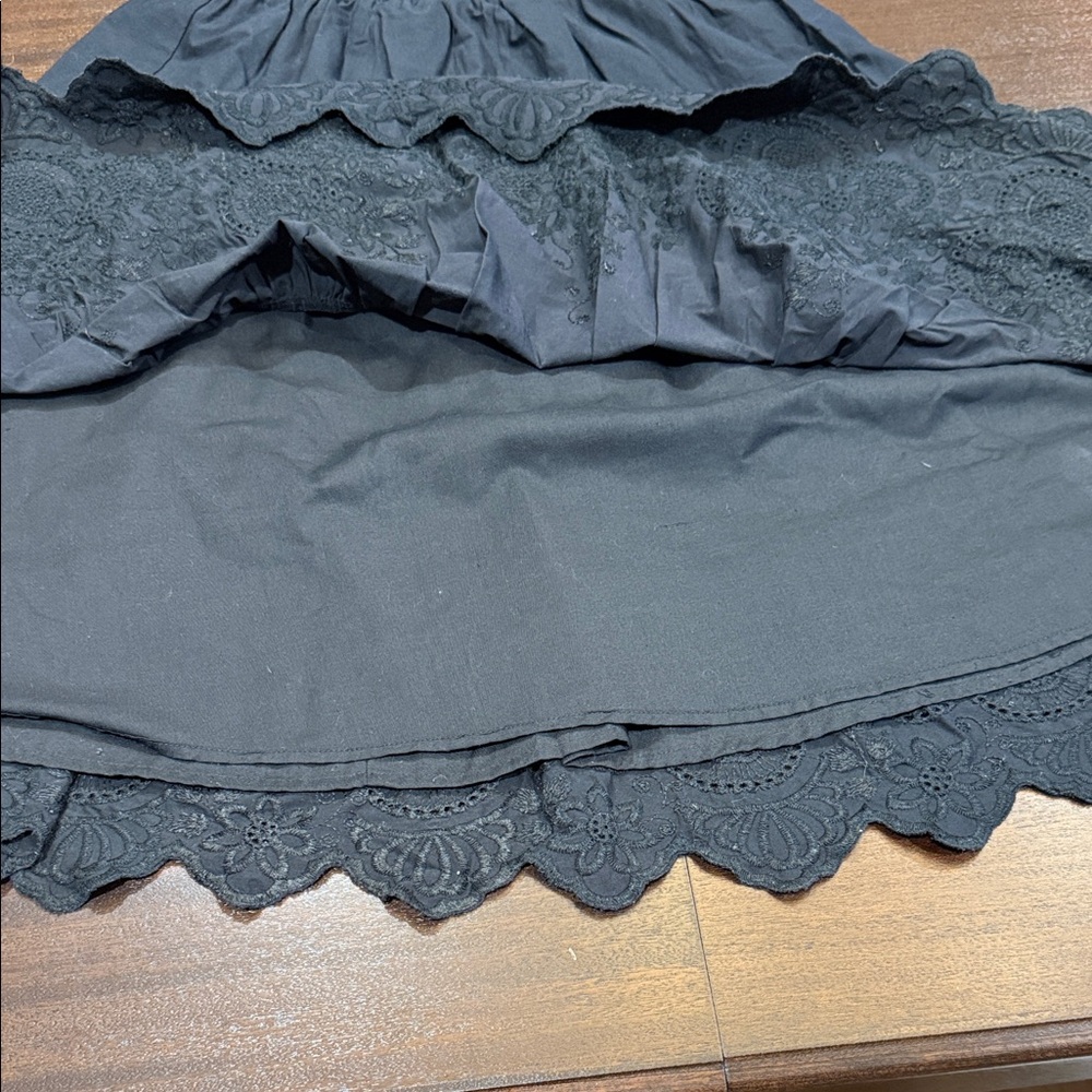 Jason Wu Black A-Line Tiered Skirt Smocked Waist w/Scalloped Lace Embroidery Hem - Picture 5 of 6